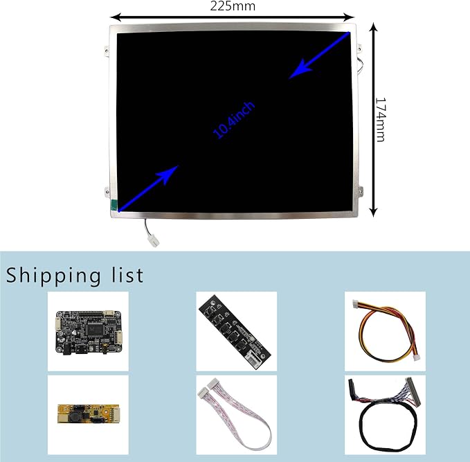 VSDISPLAY 10.4Inch IPS LCD 1024x768 Screen with Audio Controller Board & 12V DC 2A Power Adapter US Plug