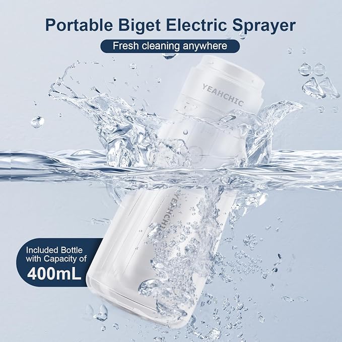 Portable Bidet for Travel – USB-C Rechargeable, 3 Modes, 400ml, Waterproof Sprayer + 2 Nozzles – Baby Portable Bidet, Bidet for Men, Travel Bidet for Women