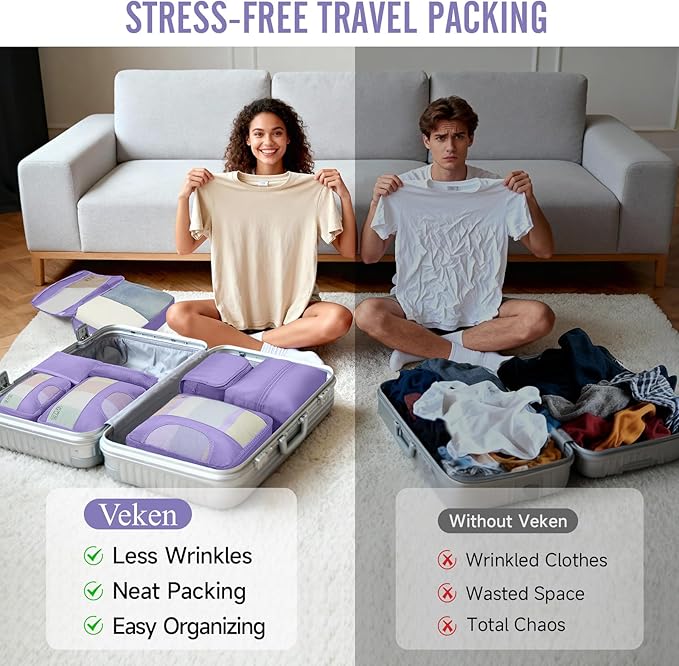 Veken 10 Set Packing Cubes for Travel Essentials, Suitcase Organizer Bags in 4 Sizes, Carry-On Luggage Accessories with Large Laundry Bag & Passport Holder, Must-Have for Airplane, Road Trip & Camping