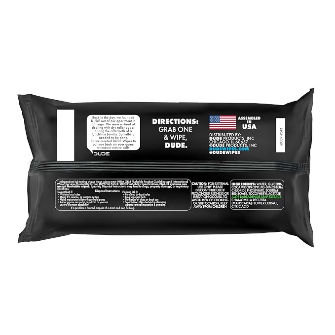 DUDE Wipes Unscented Flushable Wipes - Extra-Large Adult Wet Wipes for Sensitive Skin - 1 Pack (48 Count), Travel Pack - Infused with Vitamin E and Aloe - Septic and Sewer Safe