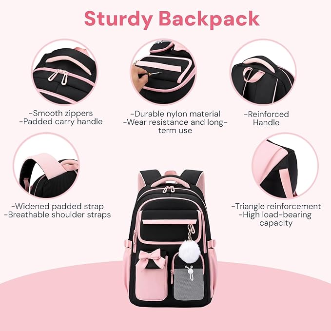 Girls Backpack School Bags Kids Elementary School Backpack for Girls Teens Cute Childrens Bookbags Casual Back Packs, Black Purple
