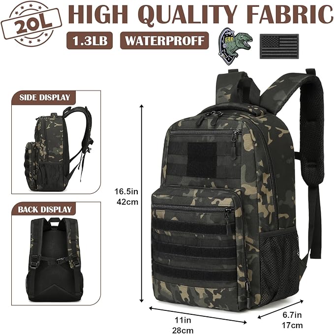 Kids Tactical Backpack Army Molle Bookbag Military Boys Backpack for School, Outdoor, Camping, Black CM
