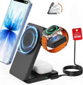 Magnetic Wireless Charging Station for Apple: Upgraded Certified 15W 3-in-1 Magsafe Wireless Charger Stand, Foldable Travel Fast Charger for iPhone 17 16 15 14 13 12 Series, Apple Watch, AirPods