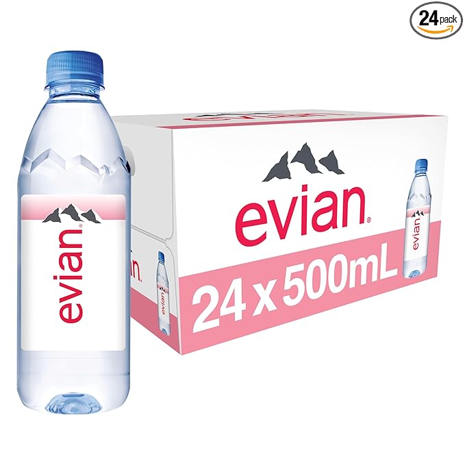 evian Natural Spring Water, PH Balanced with Natural Electrolytes, 16.9fl oz./500mL Bottles (pack of 24)