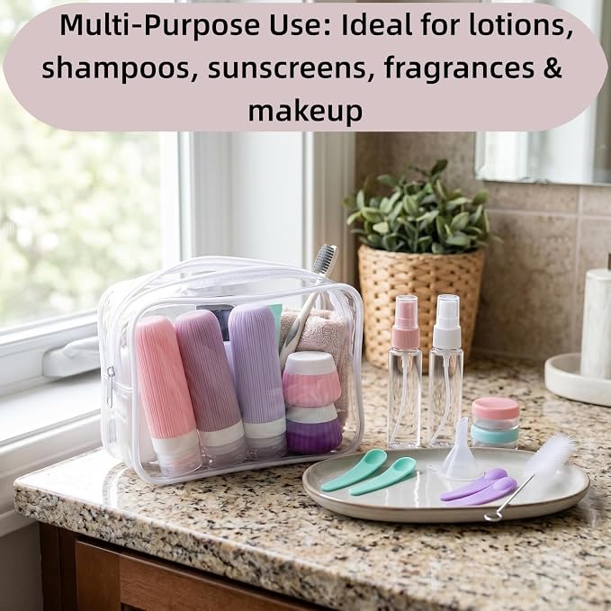 Travel Bottles Set 18 Pack, TSA Approved Leak Proof Silicone Travel Containers, Refillable Travel Size Containers for Toiletries, BPA Free, with Toiletry Bag for Shampoo Lotion Cream
