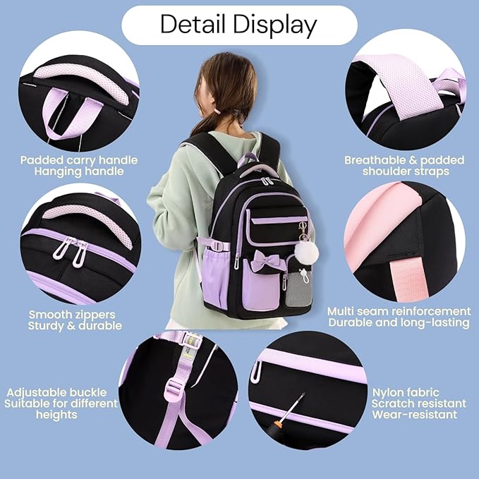 Purple Rolling Backpack for Girls Kids Trolley Rolling School Bag Wheeled Backpack for Elementary School Roller Bookbags on 6 Wheels, Purple