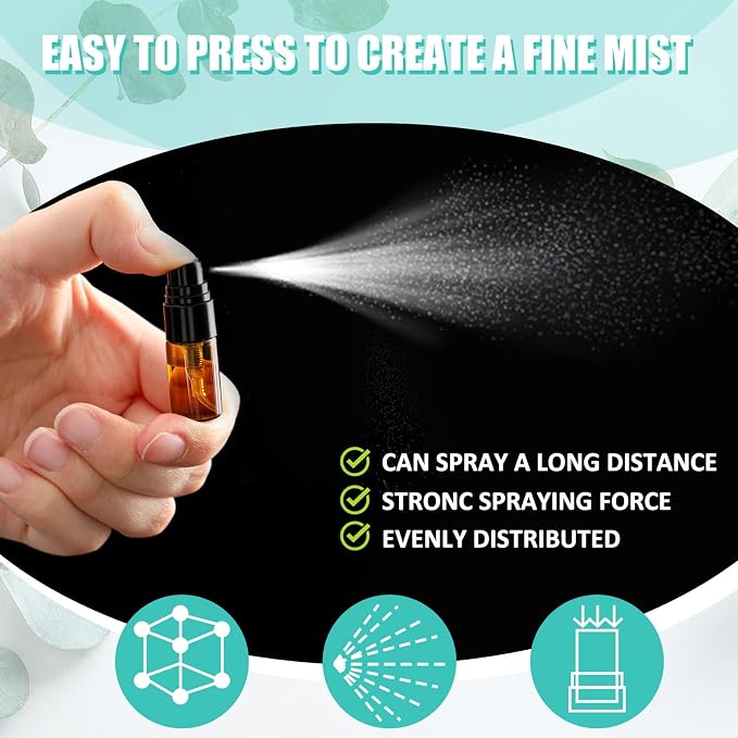 Zhehao 100 Pcs Mini Spray Bottles 2 ml Clear Glass Perfume Bottles Refillable Fine Mist Perfume Atomizer Portable Empty Sample Containers for Cleaning, Essential Oils, Travel (Amber)