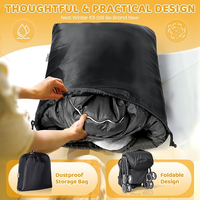Orzbow Stroller Footmuff Universal - Weather-Proof Bunting Bag for Toddler, Warm Fleece Sleeping Bag for Cold Weather, Easily Attaches to Most Strollers, Baby Boys Girls Winter Essentials, Black