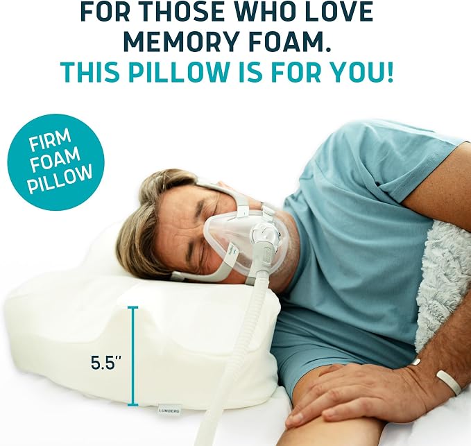 Lunderg CPAP Pillow for Side & Back Sleepers - Memory Foam with Adjustable Height - 2 Pillowcases Included (Machine Washable) - Reduce Air Leaks & Mask Pressure for Better Sleep - Works with ALL Masks
