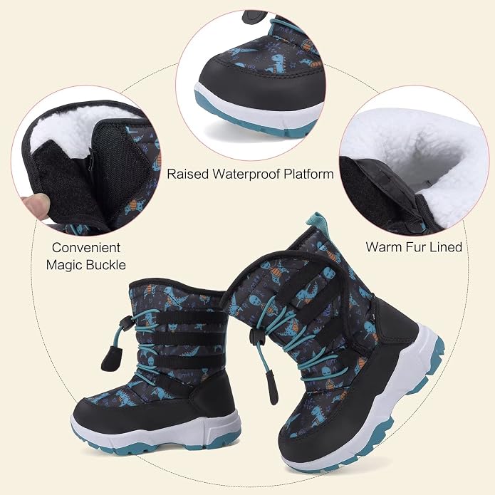 CIOR Winter Snow Boots for Boy and Girl Outdoor Waterproof with Fur Lined(Toddler/Little Kids)