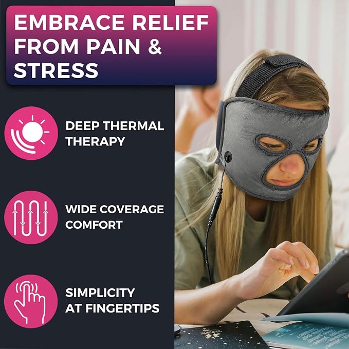 Full-Coverage Heated Face Mask for Sinus Pressure Relief, Ex-Large Face Heating Pad for Sleep Aid & Tension Headache