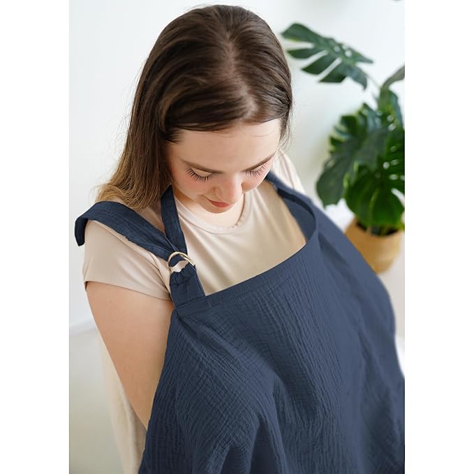 MairMore Muslin Nursing Covers for Breastfeeding, Privacy Breast Feeding Cover with Arch Neckline for Mom and Baby, Breathable 100% Cotton Nursing Apron Multi-use Stroller Cover