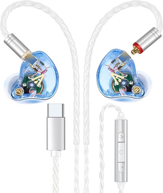 Vibes 202MC USB-C Wired Earbuds - USBC HiFi in Ear Headphones for iPhone 17/16/15 - Noise Isolating Ear Buds w/ Mic - Clear Sound, Deep Bass & Comfort-Fit Earphones - Silver Plated Cord, Carrying Case
