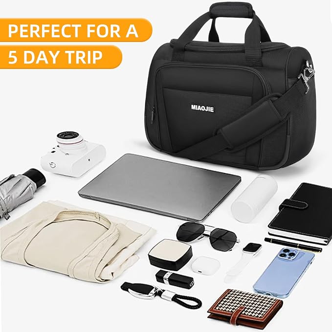 Underseat Carry On Luggage Lightweight Travel Tote Weekender Bag Overnight Duffle Bag for Travel, Travel Essentials Personal Item Travel Bag for Women and Men,Black-18Inch