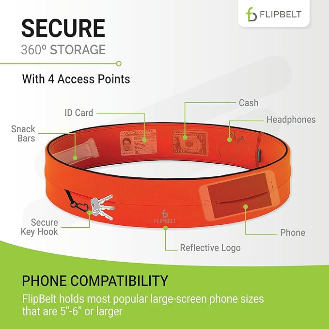 FlipBelt Classic Running Belt, Belt Bag & Fanny Pack for Men and Women - Phone Holder, Waist Pack, Running Accessories, Belt Pouch, Money Belt, USA Running Company