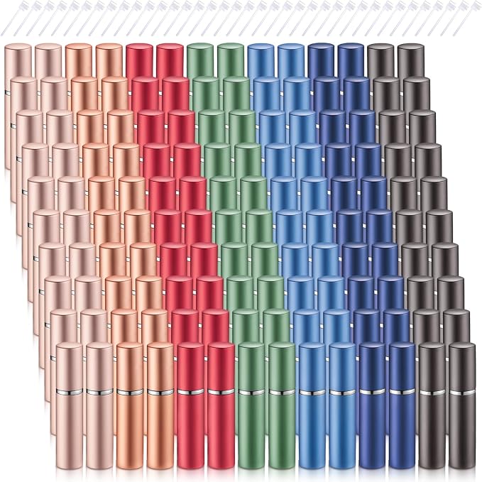 Motiskyy 140 Pcs 5 ml Refillable Perfume Atomizers Bulk - Mini Travel Cologne Sprayers with Refill Pump & Transfer Tool for Perfume Makers & Small Studios(Morandi Color)
