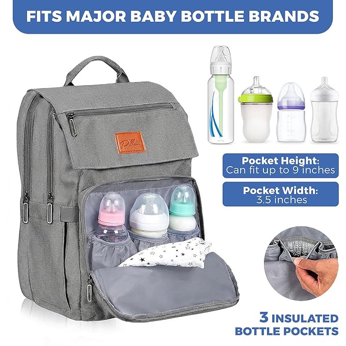 PILLANI Baby Diaper Bag Backpack - Large Bag for Boys & Girls, Waterproof Diaper Backpack - Travel Diaper Bags w/Changing Pad, Baby Registry Search & Shower Gifts - Essentials Must Haves Newborn Stuff