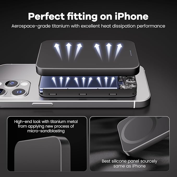 Power Bank, Ultra-Thin 10,000mAh Magnetic Wireless Portable Charger, 22.5W Fast Charging Battery Pack, Comes with USB-C Cable, Designed for iPhone Air /17/16/15/14/13/12