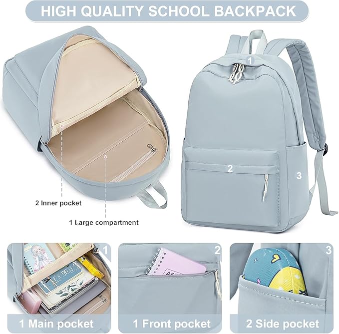 LOIDOU Backpack for Girls School Backpacks Bookbags for Elementary Middle School Women Laptop Backpacks (Blue Grey, L-17)