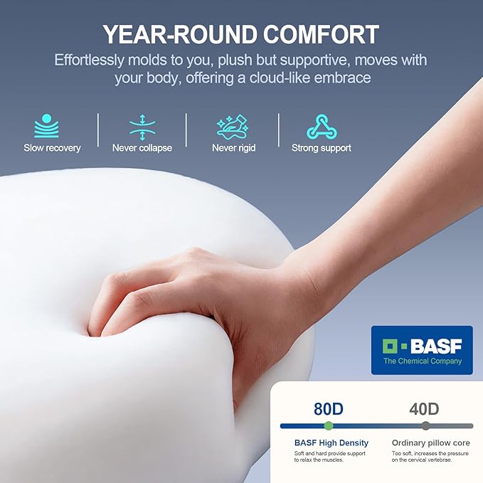 Cervical Neck Pillow – Cooling for Side Sleepers, Adults & Neck Pain | Ideal Gift – Ergo Memory Foam Bed Pillow, Hypoallergenic CertiPUR-US Oeko-TEX. For Sleep Apnea, Back, Stomach & Snoring