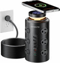 Tower Power Strip Surge Protector with Wireless Charging & Night Light - PD20W Fast Charging Station,12 Outlets, 5 USB (3 USB-C),1800J Protection, 6FT Extension Cord, Home Office Essentials (Black)