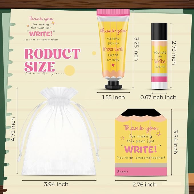 12 Set Teacher Appreciation Gifts for Women Include Hand Cream Lip Balm Bulk Organza Bags Cards Thank You Teacher Gifts for Graduation Back to School First of School End of Year Party Favors