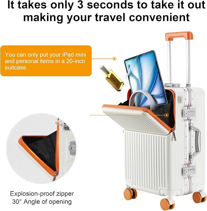 Carry on suitcase Zipperless Luggage,Polycarbonate Aluminum Hard Shell, Expandable Carry-On Suitcase with Spinner Wheels (orange, 20 inch)
