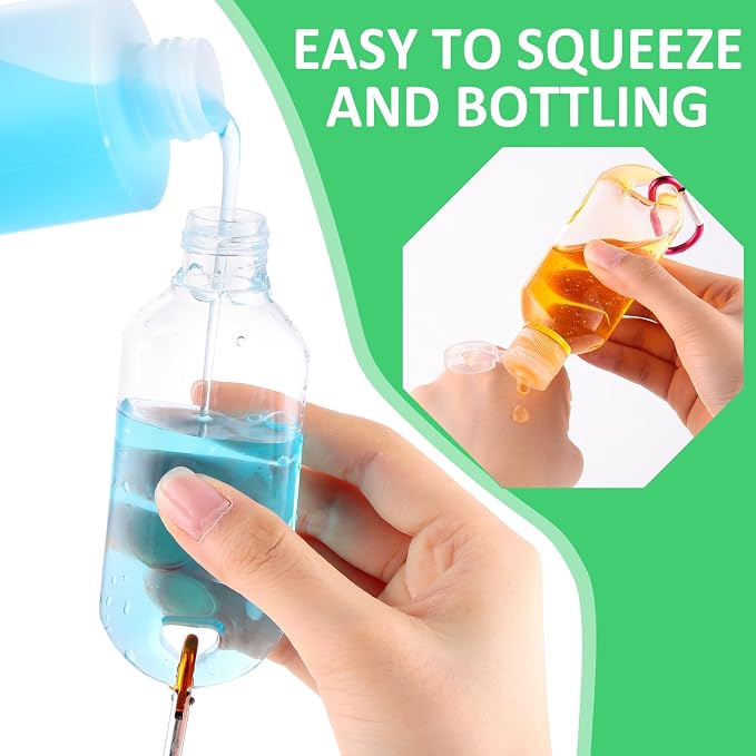 FairySandy 50 Pcs Traveling Bottles with Keychain 2oz Clear Plastic Hand Sanitizer Holder Keychain Empty Refillable Liquid Packing Container Squeeze Plastic Bottle with Lid,Rectangle