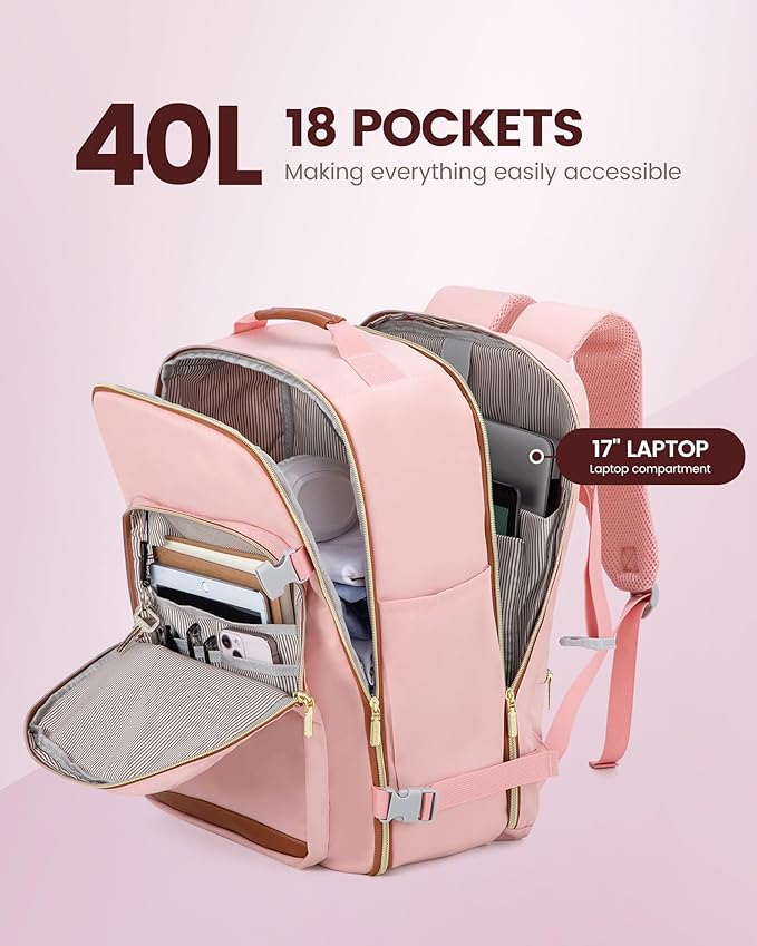 LOVEVOOK 40L Travel Backpack Flight Approved Carry on Backpack,3 Packing Cubes,Waterproof Personal Item Travel Bag,TSA Carry on Luggage Suitcase Travel Essentials,Gifts for Women & Men,fits 17" Laptop