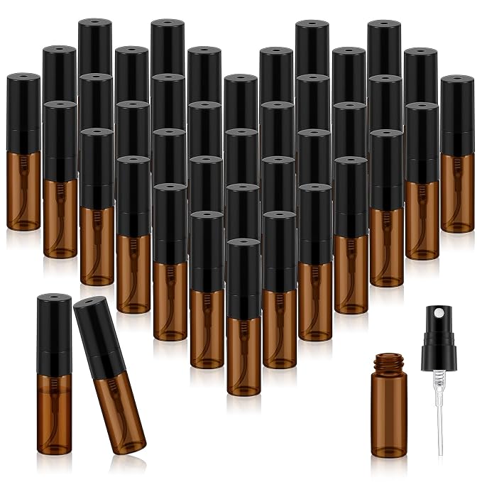 Zhehao 1 Pcs Mini Spray Bottles 3 ml Clear Glass Perfume Bottles Refillable Fine Mist Perfume Atomizer Portable Empty Sample Containers for Cleaning, Essential Oils, Travel (Amber)
