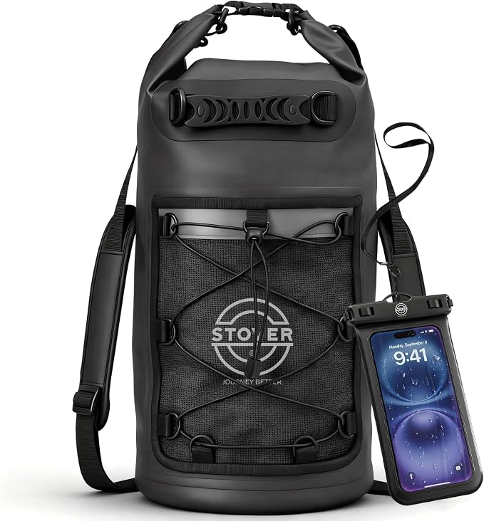 STOVER 5/10/25/30/40/55L Waterproof Dry Bag- Roll-Top Backpack w/Phone Case- Kayaking, Hiking, Camping, Boating- Men/Women