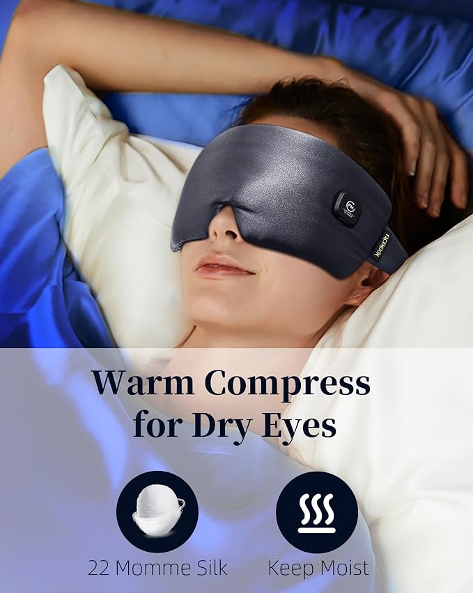Heated Eye Mask for Dry Eyes: Silk Cordless Eye Warmer Compress for Dry Eyes - Eye Heating Pad for Stye Treatment Headache Tired Eyes Relief - Washable Rechargeable Electric Heat Sleep Masks