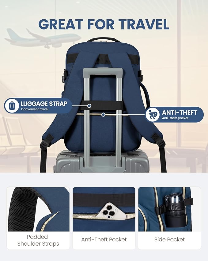 LOVEVOOK 40L Travel Backpack Flight Approved Carry on Backpack,3 Packing Cubes,Waterproof Personal Item Travel Bag,TSA Carry on Luggage Suitcase Travel Essentials,Gifts for Women & Men,fits 17" Laptop