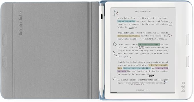 Kobo Libra Colour SleepCover Case | Dusk Blue Stylus Notebook | Sleep/Wake Technology | Built-in 2-Way Stand | Vegan Leather | Compatible with 7” Kobo Libra Colour eReader