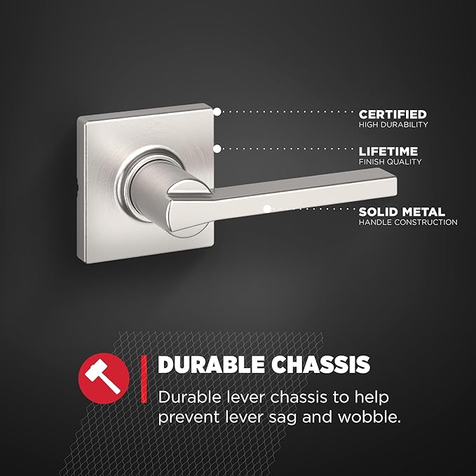 Kwikset Casey Interior Passage Door Handle, Lever for Closet and Hallway Doors, Reversible Non-Locking Handle Lever, Satin Nickel, with Microban Protection (Pack of 6)
