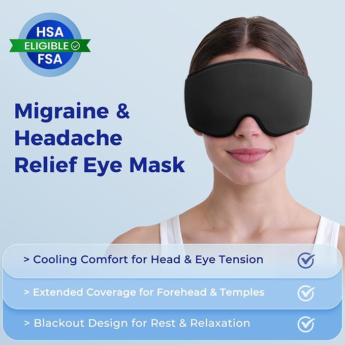 Cooling Gel Eye Mask Sleep: FSA -HSA Eligible, Cold Compress for Puffy Eyes & Migraine Relief - Reusable Gel Weighted Sleeping Mask for Dark Circles & After Surgery, Eye Care,Ice Pack for Eyes, Black