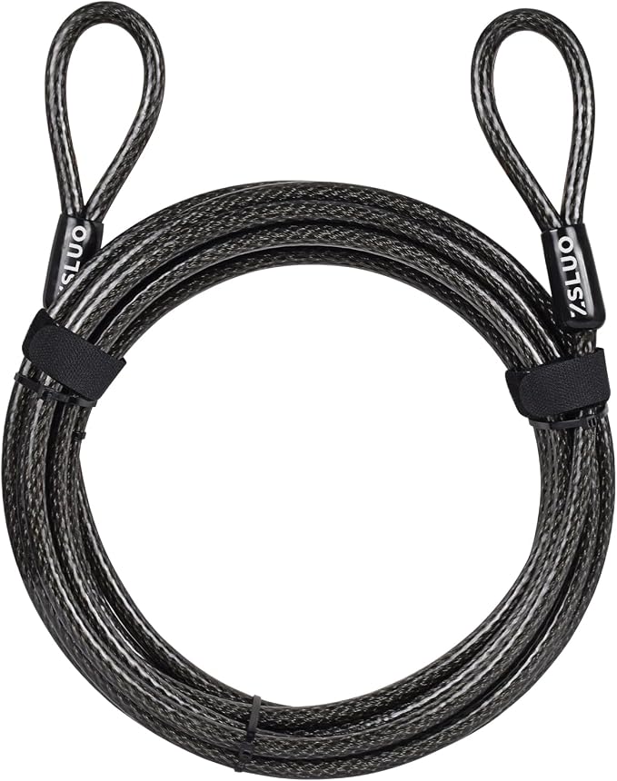 20FT Security Steel Cable with Loops, 3/8 inch (10 mm) Thick Heavy Duty Vinyl Coated Braided Lock Cable, Cut Resistant & Weatherproof Anti Theft Wire Cable for U-Locks and Padlocks(20/30/40 ft)