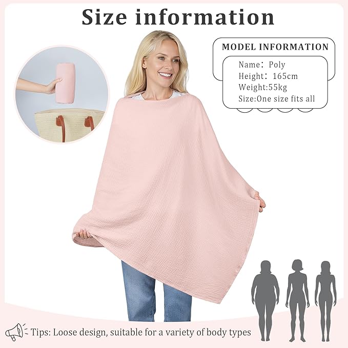 Muslin Nursing Cover Up for Breastfeeding, Soft & Breathable Cotton Breast Feeding Cover for Women, Full Privacy Breastfeeding Cover - Newborn Baby Essential, Pink