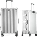 HotWay Checked In Luggage with Spinner Wheels, Aluminum Hard Shell Zipperless Suitcase with TSA Lock, Large Rolling Suitcase for Business Travel (Aluminum Silver, 28 Inch)