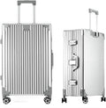 HotWay Carry On Luggage with Spinner Wheels, Aluminum Hard Shell Zipperless Suitcase with TSA Lock, 22x14x9 Airline Approved Luggage for Business Travel (Aluminum Silver, 20 Inch)