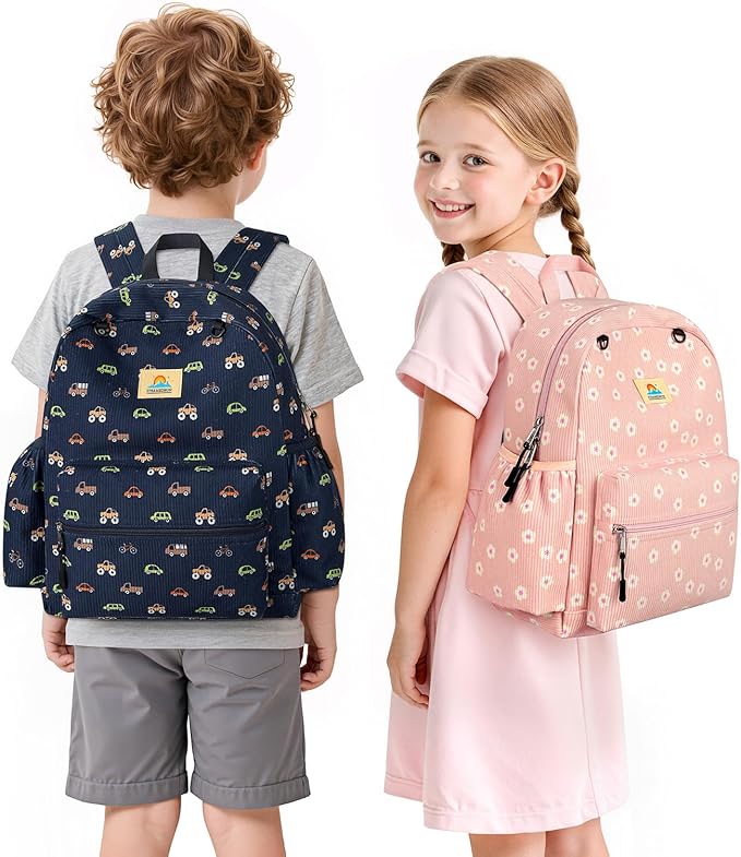 STEAMEDBUN Corduroy Kids Backpack for Girls and Boys 5-8: Girls Backpack for Elementary Kindergarten - 15 inch Cute Backpacks for Kids - Sakura