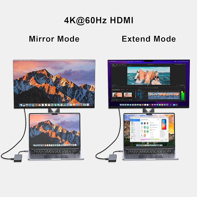 USB C Hub, 7 in 1 USB C Adapter Docking Station with 4K HDMI, 100W PD, Type-C 3.2, Type-C & USB 2.0, SD/Micro SD Card Reader for MacBook, Laptops,Tablets, Switch, OTG Function Devices