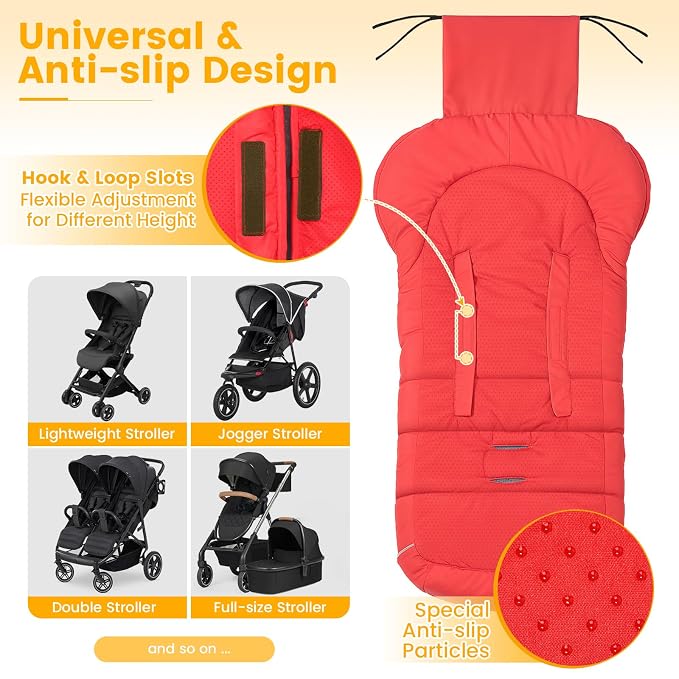 Orzbow Stroller Footmuff Universal - Weather-Proof Bunting Bag for Toddler, Warm Fleece Sleeping Bag for Cold Weather, Easily Attaches to Most Strollers, Baby Boys Girls Winter Essentials, Red