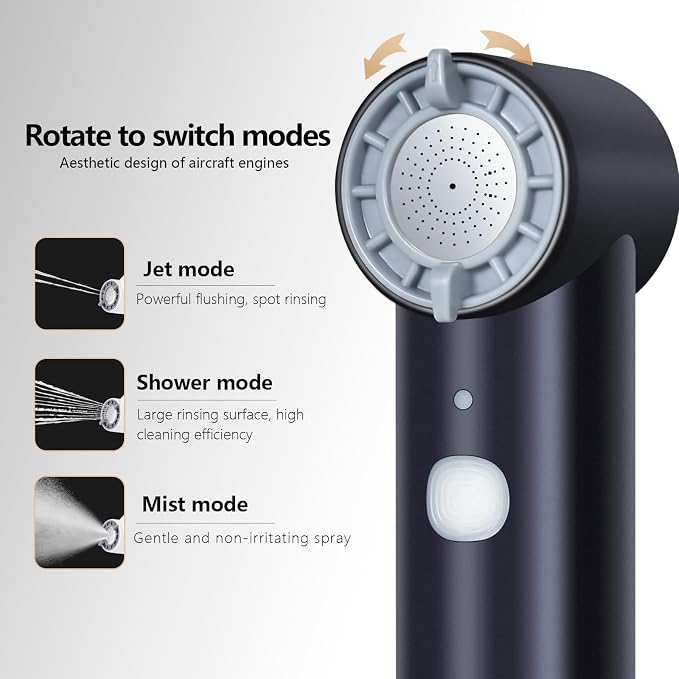 Portable Electric Bidet for Travel | Handheld Rechargeable Travel Bidet with 5 Spray Modes | Compact Personal Hygiene Solution for Camping, Hotel, Postpartum Care & Baby (Black)