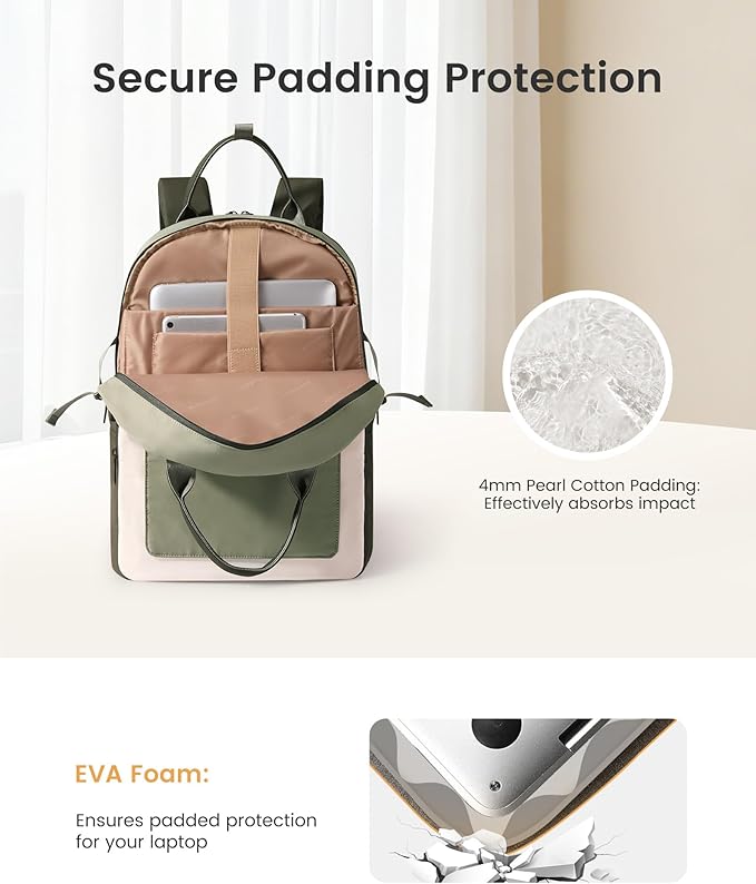 LOVEVOOK Laptop Backpack for Women - Stylish Work Backpack with Large Cup Holder, Waterproof College Teacher Backpack, Green, 18Inch
