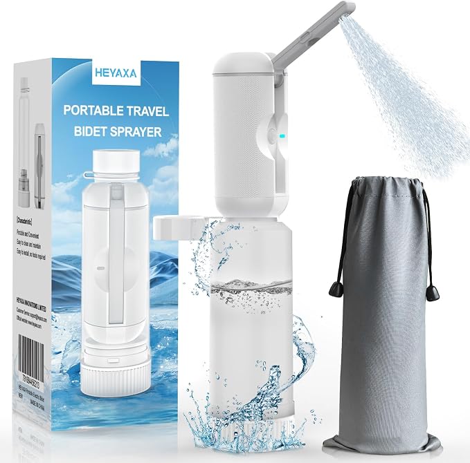 HEYAXA Portable Bidet for Travel, Rechargeable High Pressure Travel Bidet Sprayer for Women, Men, Baby and Hemorrhoid Relief, IPX7 Waterproof Peri Bottle for Postpartum Care(White)