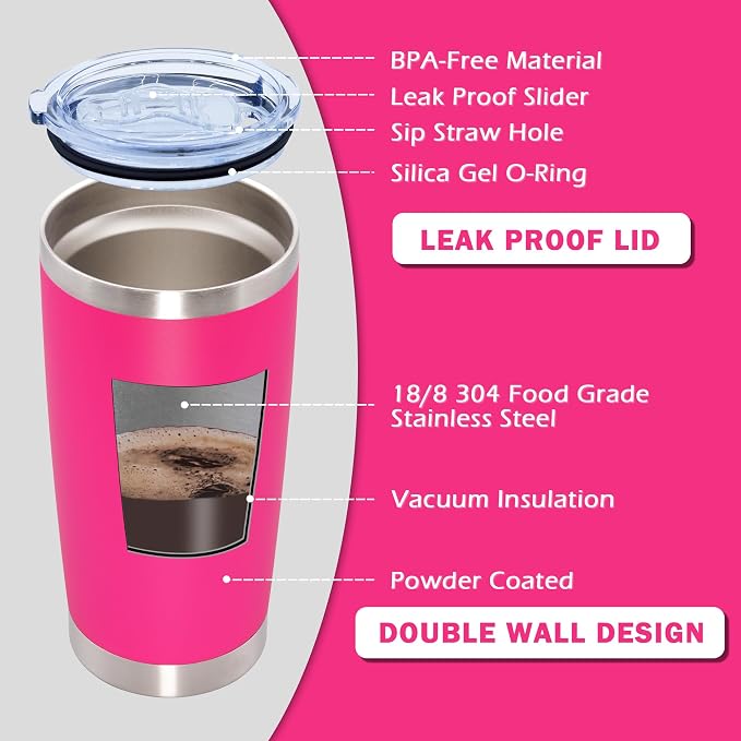 AIANJI 20oz Tumbler Bulk Stainless Steel Tumblers with Lid Vacuum Insulated Double Wall Travel Coffee Mug Powder Coated Tumbler Cup for Hot and Cold Drinks(Hot Pink, 1 pack)