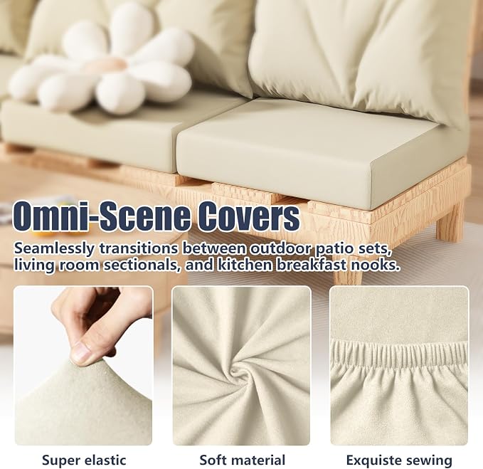 8Pcs Stretch Patio Cushion Covers, Outdoor Couch & Sofa Replacement Slipcovers for Patio Furniture Cushion Covers, Washable Reusable Furniture Protector
