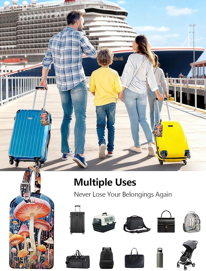 Luggage Tags Built-in Anti-Loss Tracker & Luxury Leather(Mushroom) | for Suitcase, Travel Bags, Backpacks, Travel Organizer for Lost Baggage Prevention