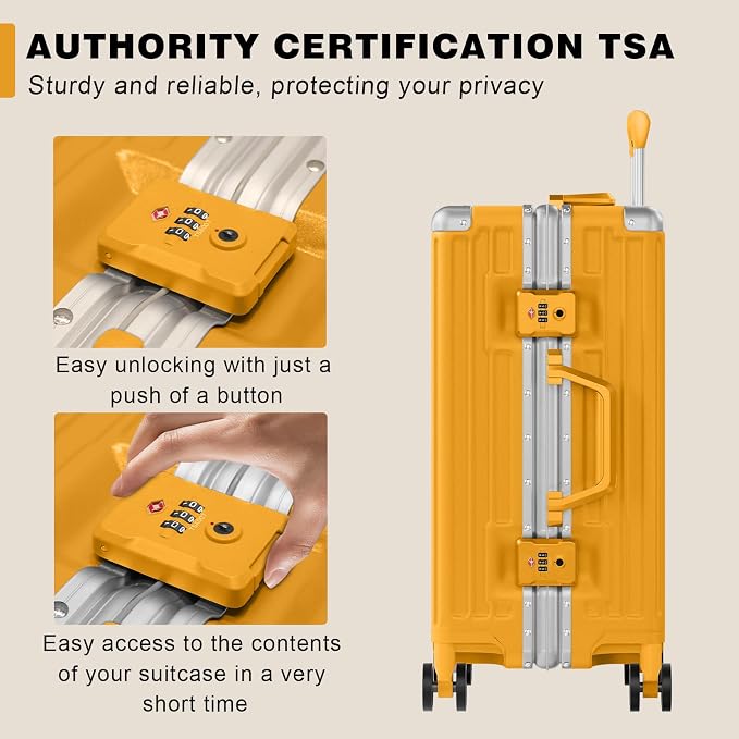 AnyZip Carry On Luggage PC+ABS Aluminum Frame Zipperless Luggage Hard Shell Suitcase with TSA Lock Double Spinner Wheels 20 Inch Orange